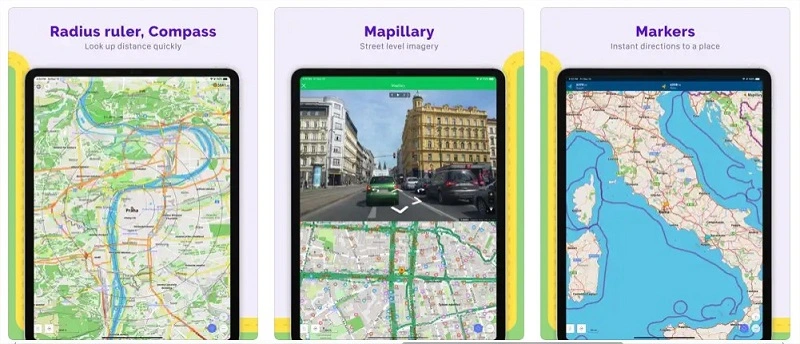 App OsmAnd che mostra mappe personalizzate con livelli per ciclisti, sentieri e utilizzo offline